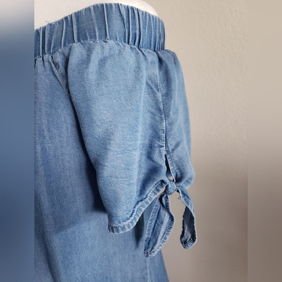 BLACK LABEL C'EST TOI SOF BLUE TENCEL OFF THE SHOULDER DRESS SIZE S - Picture 6 of 7